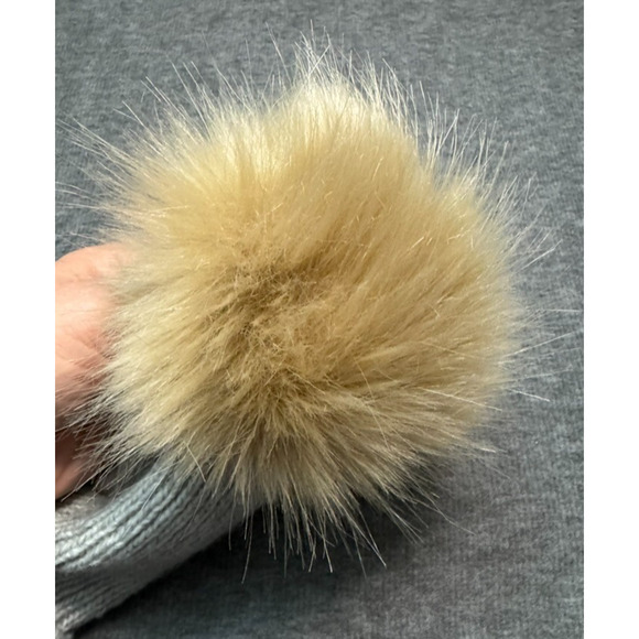 LOFT Beanie Hat Knit Faux Fur Pom Beige - New with Tags - Picture 6 of 7